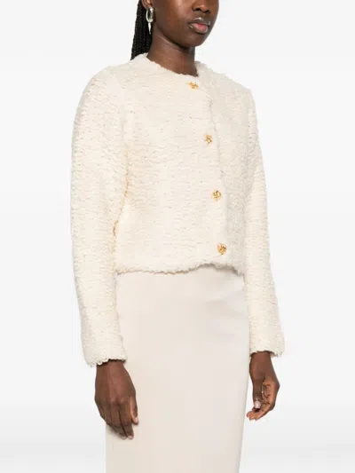Frame The Shag Cropped Knitted Cardigan In White