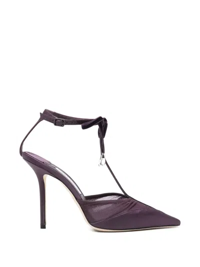 Jimmy Choo Afia Mesh 100 Satin And Ruched Tulle Sandal Sandals Violet In Purple