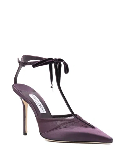 Jimmy Choo Afia Mesh 100 Satin And Ruched Tulle Sandal Sandals Violet In Purple