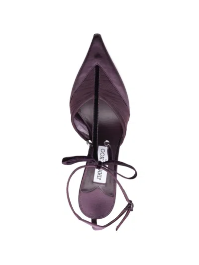 Jimmy Choo Afia Mesh 100 Satin And Ruched Tulle Sandal Sandals Violet In Purple
