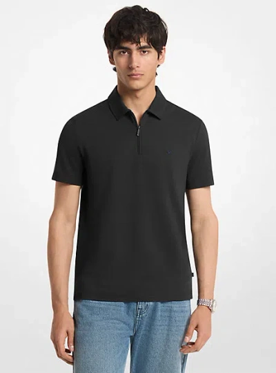 Michael Kors Sleek Pique Zip Polo Shirt In Black