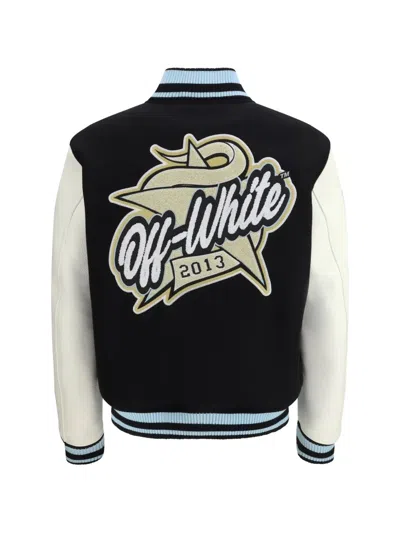 Off-white Logo Flocked Button-up Bomber Jacket In Multi