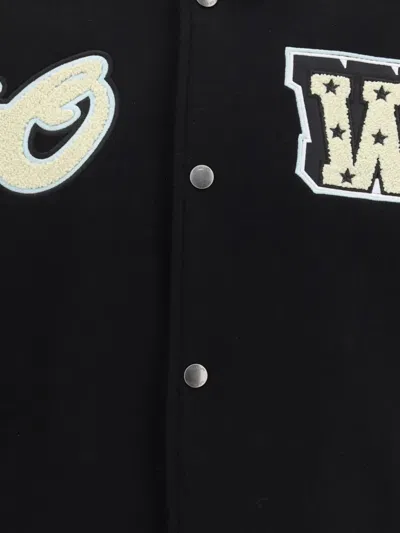 Off-white Logo Flocked Button-up Bomber Jacket In Multi