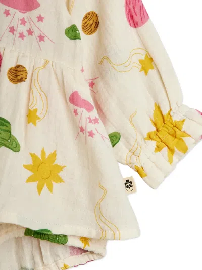 Mini Rodini Ruffled Printed Romper In Neutral