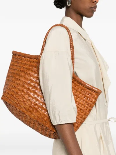 Dragon Diffusion Woven Basket Handle Backpack In Brown