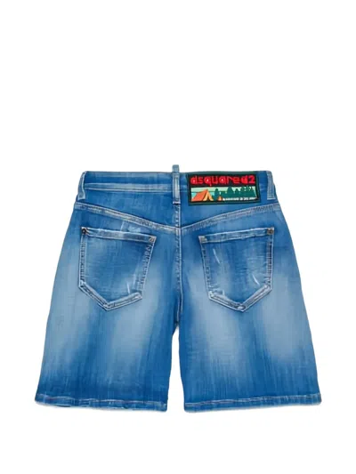 Dsquared2 Worn-effect Logo-patch Shorts In Blue