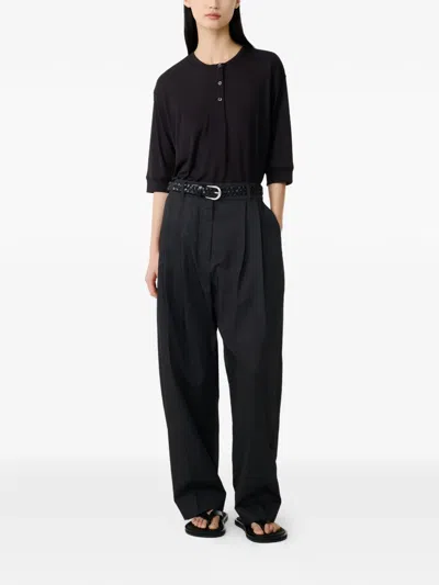 Studio Nicholson Lorem Button Grandad-collar Top In Black