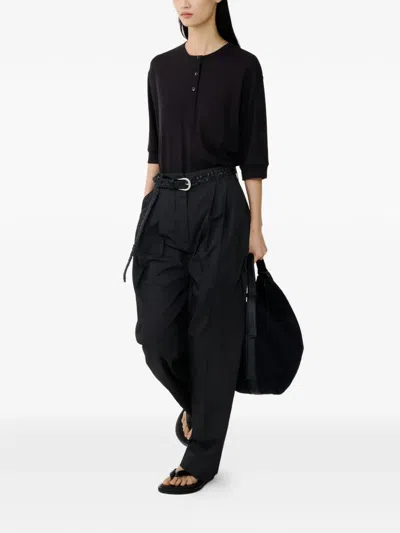Studio Nicholson Lorem Button Grandad-collar Top In Black