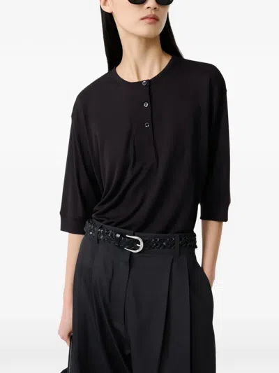 Studio Nicholson Lorem Button Grandad-collar Top In Black
