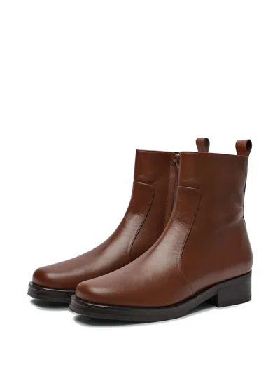 Studio Nicholson Square Leather Boots In Brown
