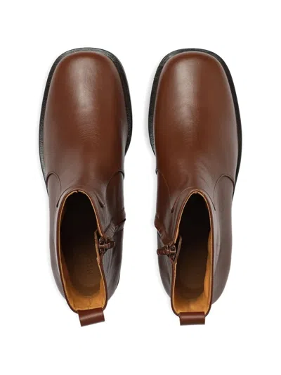 Studio Nicholson Square Leather Boots In Brown