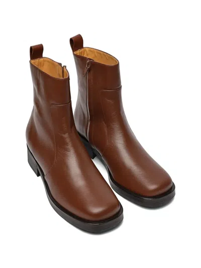 Studio Nicholson Square Leather Boots In Brown