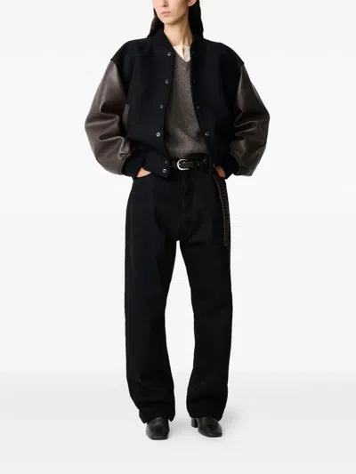 Studio Nicholson Alph Leather-sleeve Bomber Jacket In Black