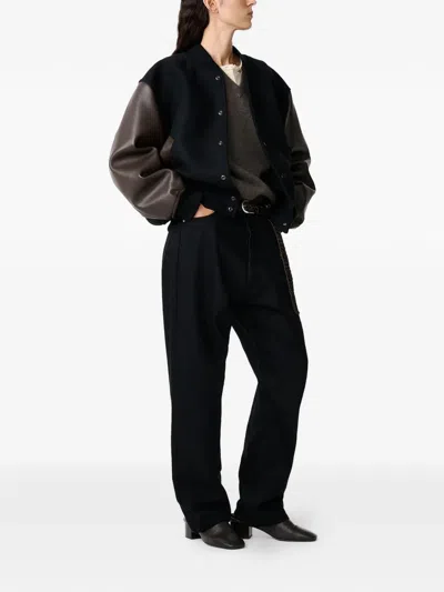 Studio Nicholson Alph Leather-sleeve Bomber Jacket In Black