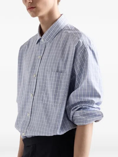 Prada Checked Buttoned Shirt In Blue