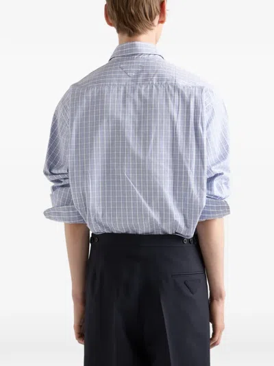 Prada Checked Buttoned Shirt In Blue