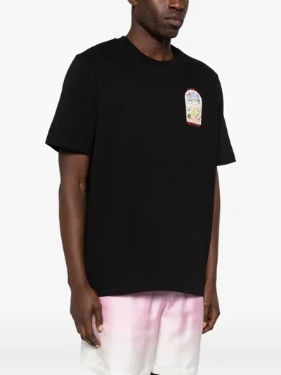 Casablanca Men Black Crewneck T-shirt With Logo Detail On The Front And Maxi Logo On The Rear In Cot In Black