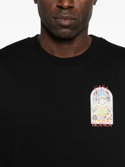 Casablanca Men Black Crewneck T-shirt With Logo Detail On The Front And Maxi Logo On The Rear In Cot In Black