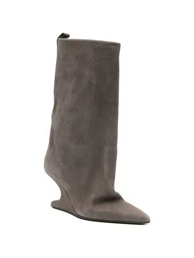 Rick Owens Cantilever Sharp Flared Boots In Gray