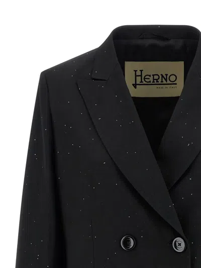 Herno Micro Sequin Double-breasted Blazer In Black