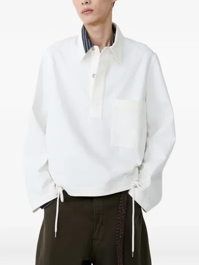 Studio Nicholson Salt Slub Cotton Twill Stowe Polo Shirt In White