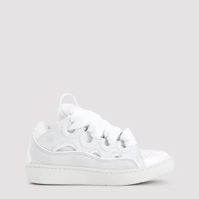 Lanvin Curb Sneakers In White Suede And Leather In White