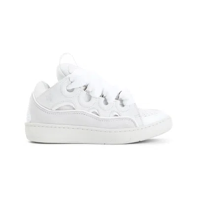 Lanvin Curb Sneakers In White Suede And Leather In White