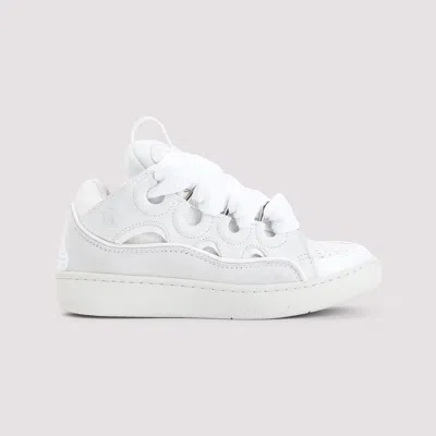 Lanvin Curb Sneakers In White Suede And Leather In White
