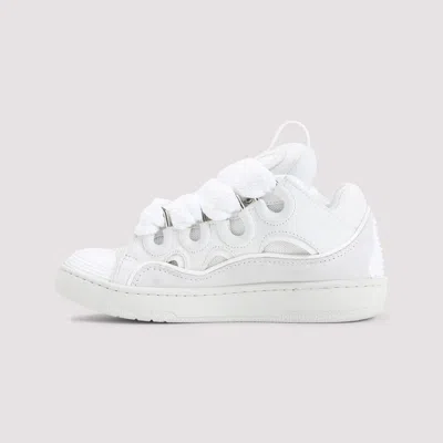 Lanvin Curb Sneakers In White Suede And Leather In White