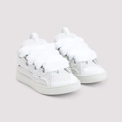 Lanvin Curb Sneakers In White Suede And Leather In White