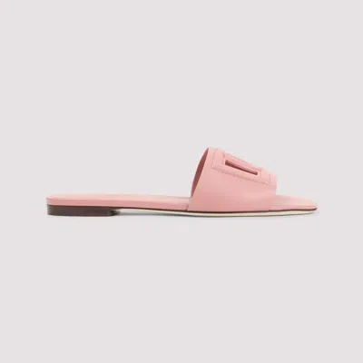 Dolce & Gabbana Women Pink Slide Sandals With Cut Out Logo In Leather Woman