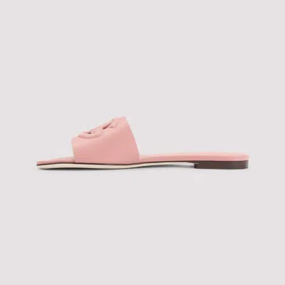 Dolce & Gabbana Women Pink Slide Sandals With Cut Out Logo In Leather Woman