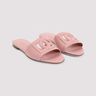 Dolce & Gabbana Women Pink Slide Sandals With Cut Out Logo In Leather Woman