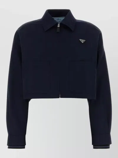 Prada Poplin Jacket Featuring Front Pockets Buttons In Blue