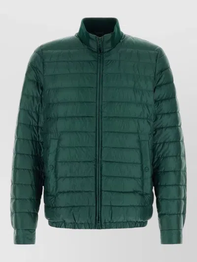 Herno Nylon Down Jacket Elasticated Cuffs Stand Collar In Green