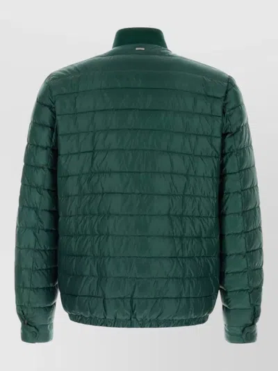 Herno Nylon Down Jacket Elasticated Cuffs Stand Collar In Green