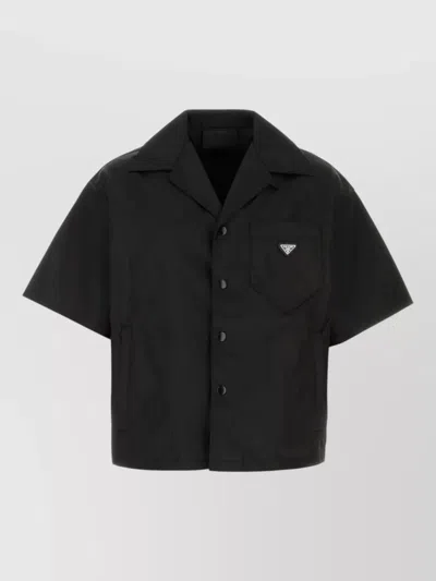 Prada Short Sleeve Collared Jacket Front Pocket In Black
