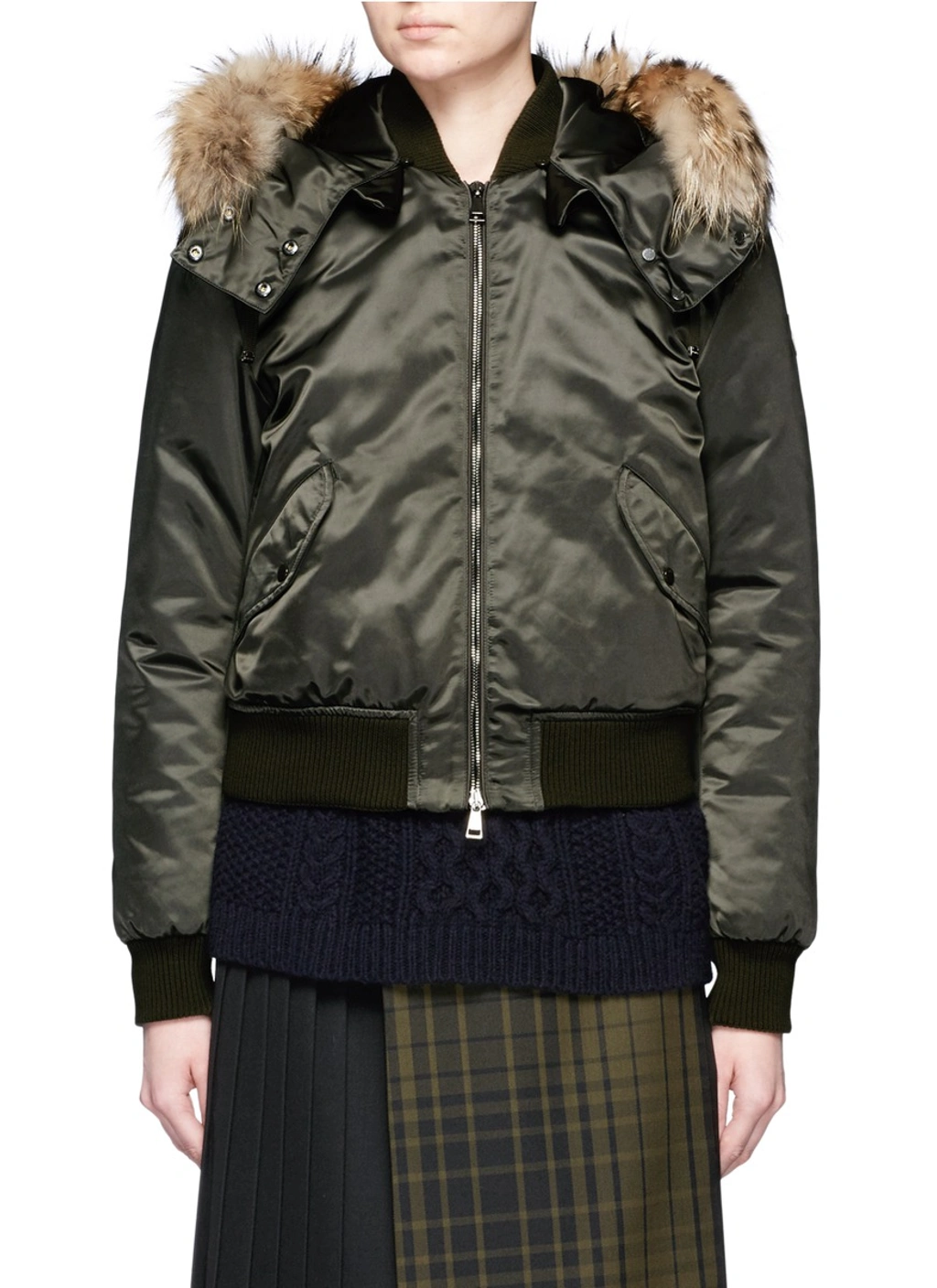 Moncler Eulimene浣熊毛毛饰连帽羽绒夹克| ModeSens