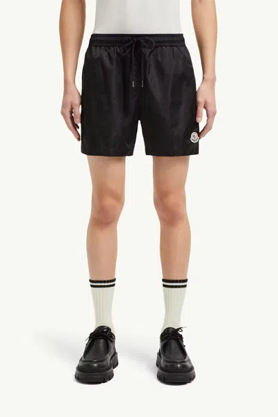 Moncler Logo Patch Detail Elastic Waist Swim Shorts In Black