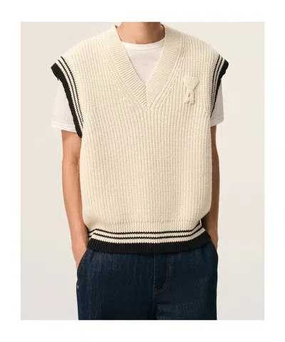Ami Alexandre Mattiussi Ami Paris Ribbed Wool Sleeveless Ami De Coeur Sweater In Neutral
