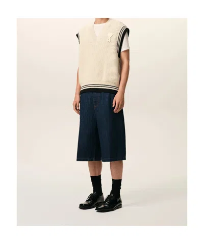 Ami Alexandre Mattiussi Ami Paris Ribbed Wool Sleeveless Ami De Coeur Sweater In Neutral