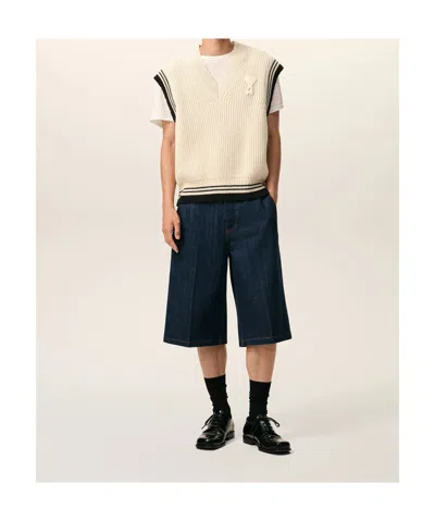 Ami Alexandre Mattiussi Ami Paris Ribbed Wool Sleeveless Ami De Coeur Sweater In Neutral