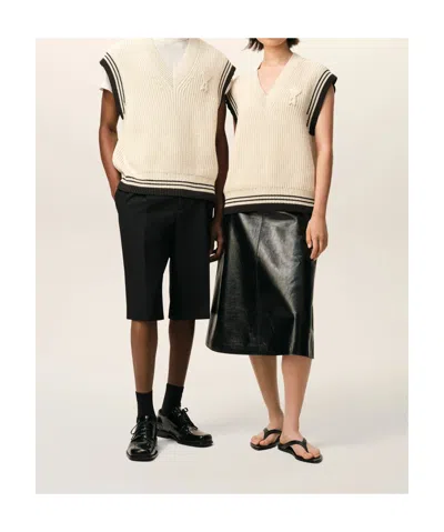 Ami Alexandre Mattiussi Ami Paris Ribbed Wool Sleeveless Ami De Coeur Sweater In Neutral