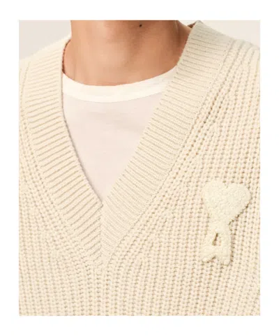 Ami Alexandre Mattiussi Ami Paris Ribbed Wool Sleeveless Ami De Coeur Sweater In Neutral