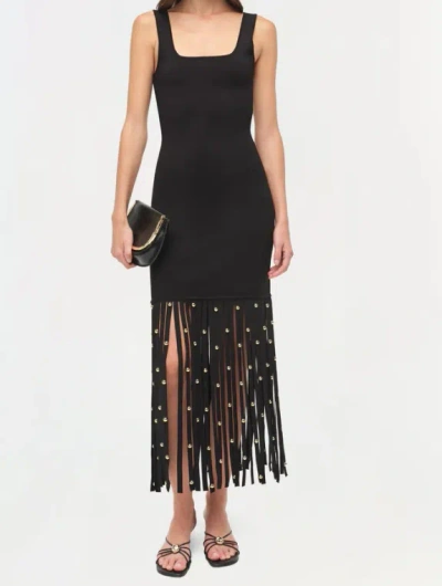 Simkhai Romelia Embellished Fringed Stretch-knit Midi Dress In Black