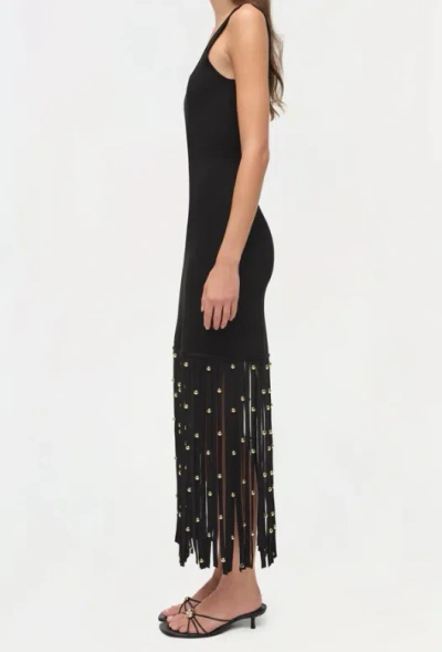 Simkhai Romelia Embellished Fringed Stretch-knit Midi Dress In Black