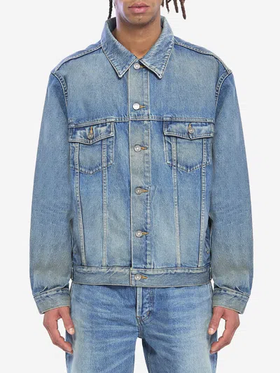 Saint Laurent Denim Jacket Collared Design Front Pockets In Blue