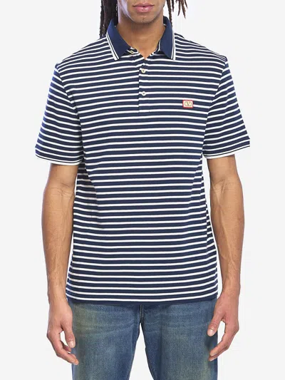 Valentino Garavani Signature Vlogo Patch Front Placket T-shirt In Size M In Blue