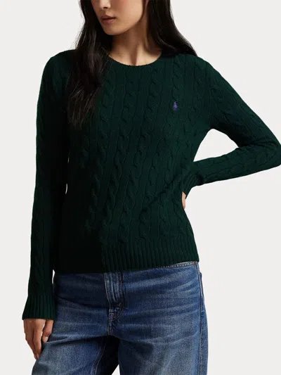 Ralph Lauren Crew Neck Sweater With Braids And Logo In Green