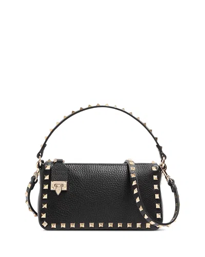 Valentino Rockstud Small Black Grainy Leather Crossbody Bag In Black